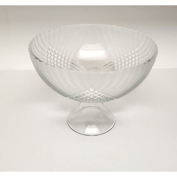 Tiara Trillium Clear Frosted Criss Cross Pressed Glass Footed 10.5" Bowl - Picture 4 of 6